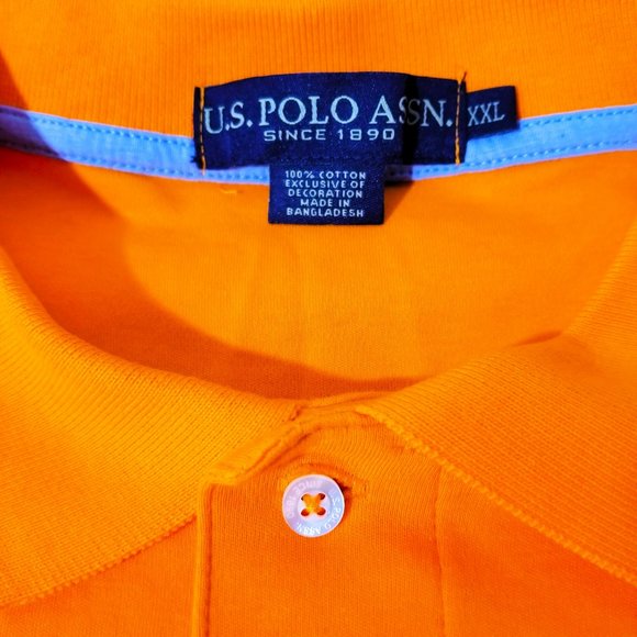 US Polo Assn Mens XXL 2X 100% Cotton Bright Orange Polo Short Sleeve Shirt Pony - Picture 7 of 15